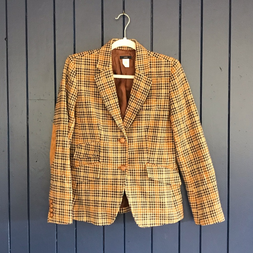 J. Crew Houndstooth Blazer w/ Suede Elbow Patches